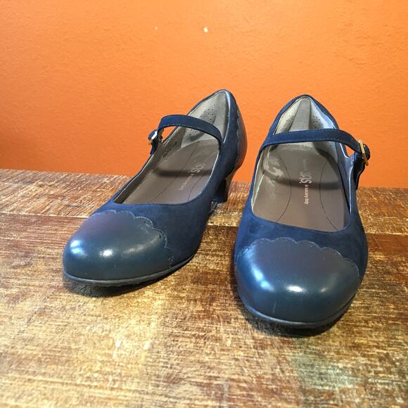SAS San Antonio Shoes Cate Mary Jane Pump Navy Blue Womens 8 Wide Heel Comfort - Picture 3 of 10